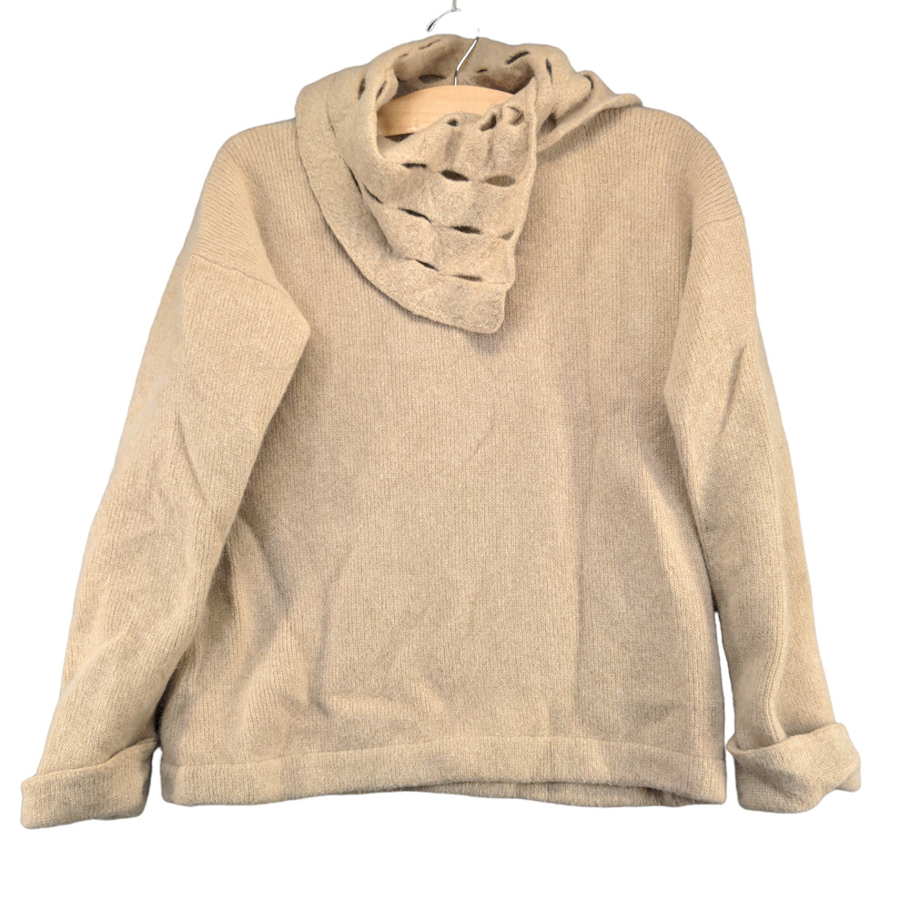 I.B. Diffusion Women's Pullover Knit Sweater Tan Medium Long Sleeve Lambswool